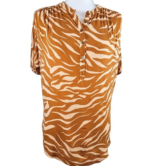 Maeve Anthropoligie Windham Animal Print Short Sleeve Blouse In Medium - Picture 3 of 9